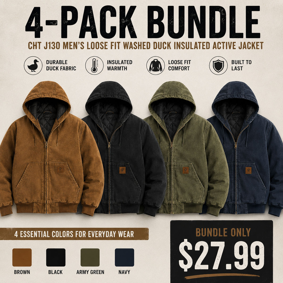 🔥Last Day Promotion!🔥CHT J130 Men's Loose Fit Washed Duck Insulated Active Jacket