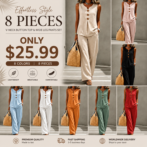 💗LAST DAY SALE ⚡50K+ SOLD💕Women's Sleeveless Button Top and Loose Pants Set