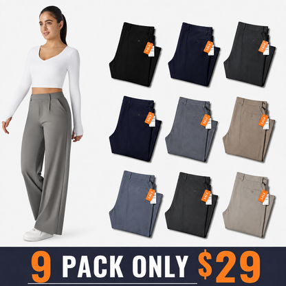👍🔥Limited-Time Promotion-High Waisted Plicated Side Pocket Straight Leg Work Pants